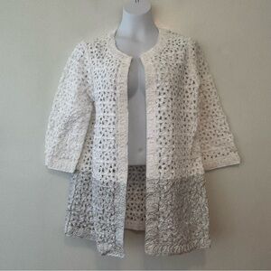 Chicos Travelers Collection white silver lace colorblock cardigan size 1 medium